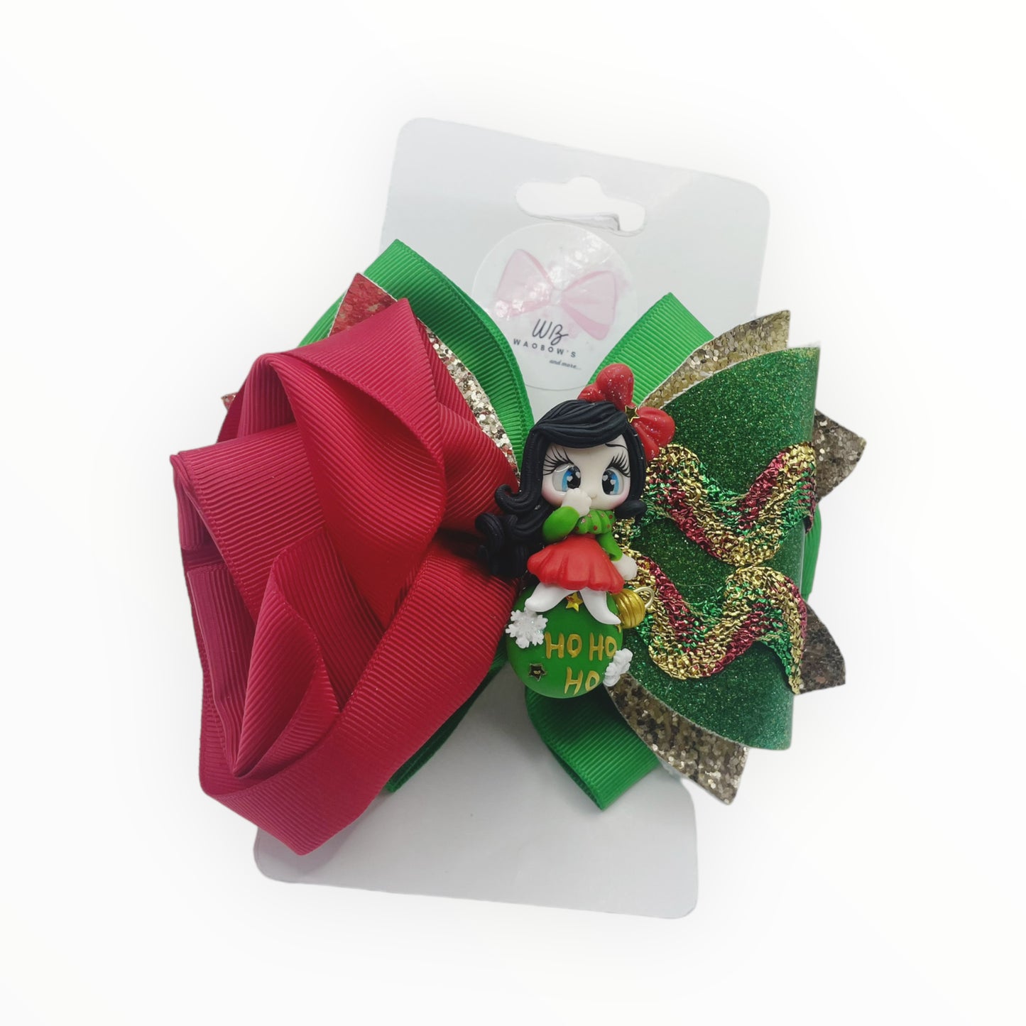 Christmas hair bow Adorable hair bow Handmade hair bow Bow with Claydoll