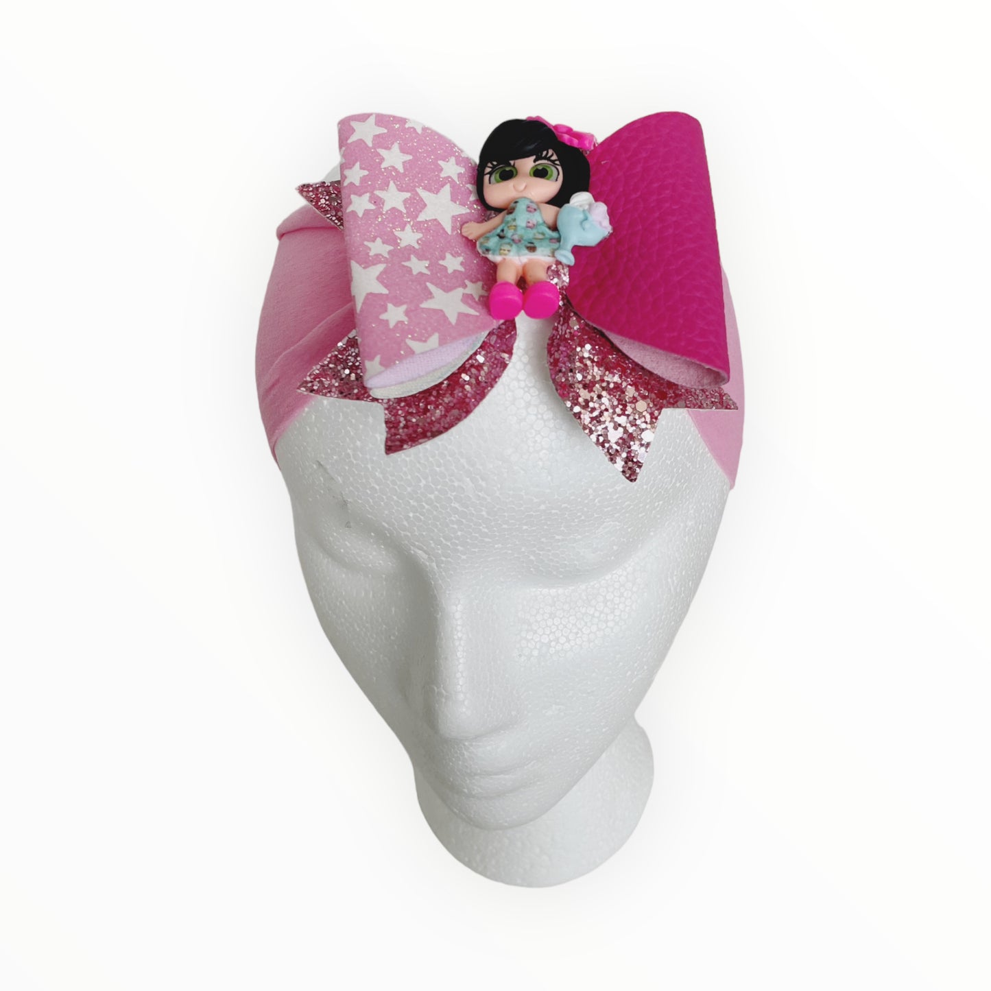 Goma para el pelo de niña rosa, goma elástica con lazo en rosa, hecha a mano, goma para el pelo para niña, goma elástica para bebé con muñeca de arcilla decorativa