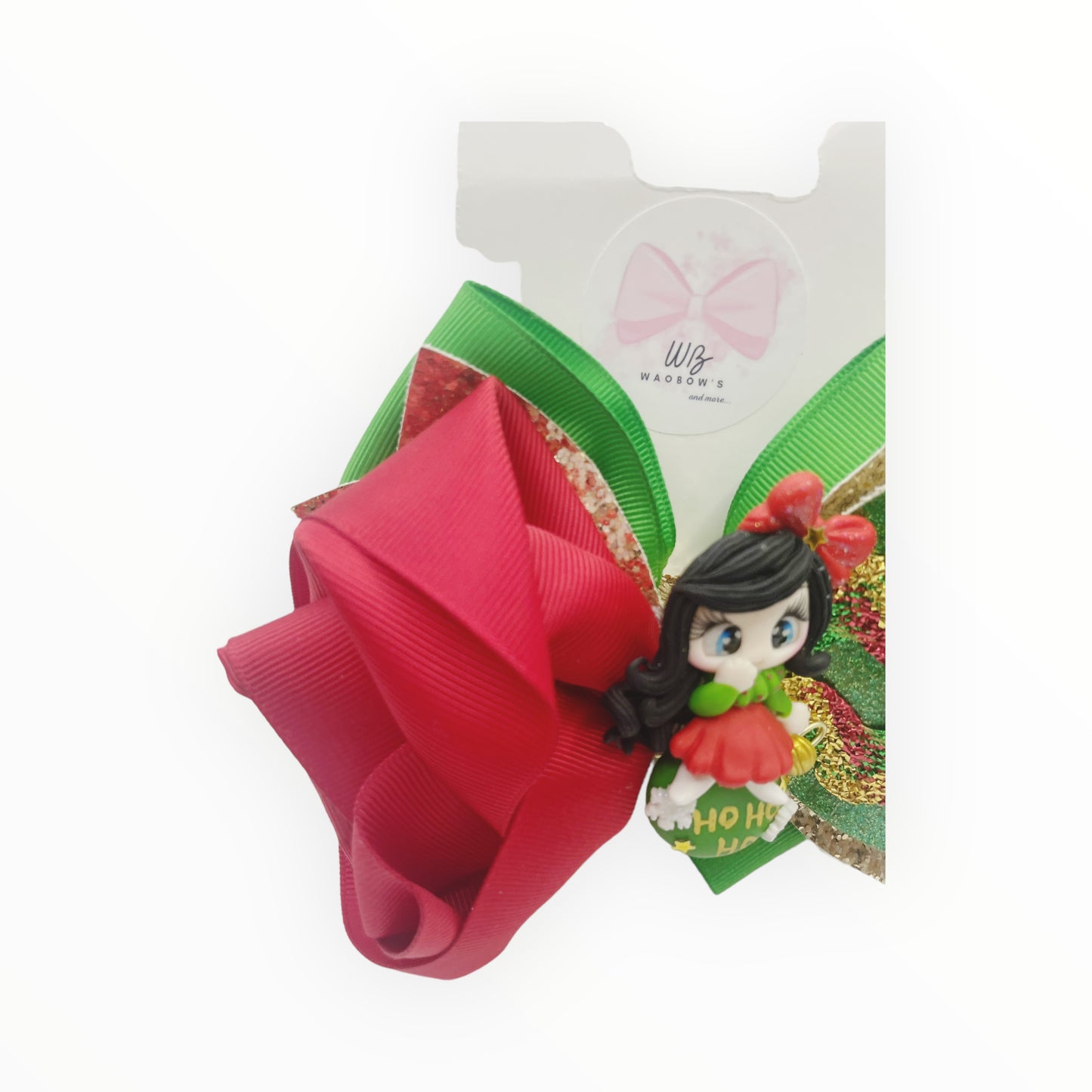 Christmas hair bow Adorable hair bow Handmade hair bow Bow with Claydoll