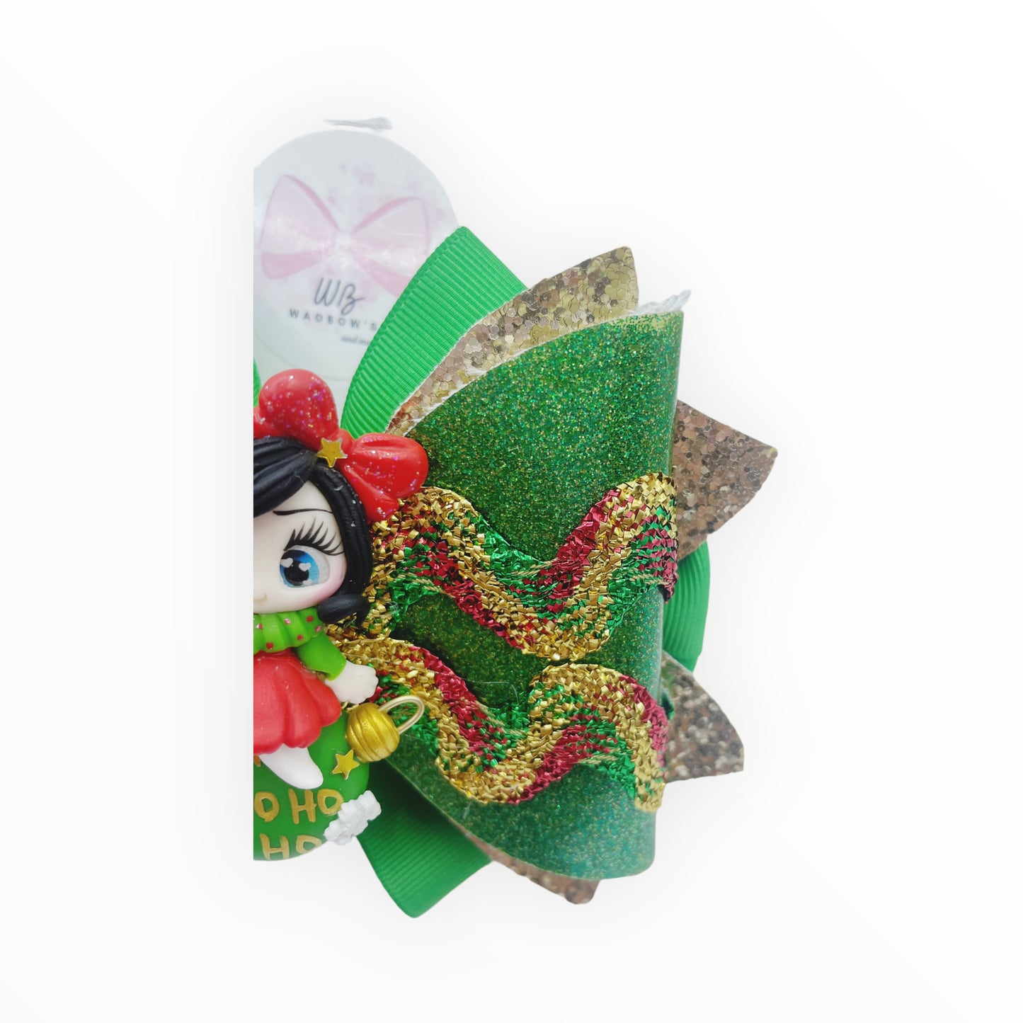 Christmas hair bow Adorable hair bow Handmade hair bow Bow with Claydoll