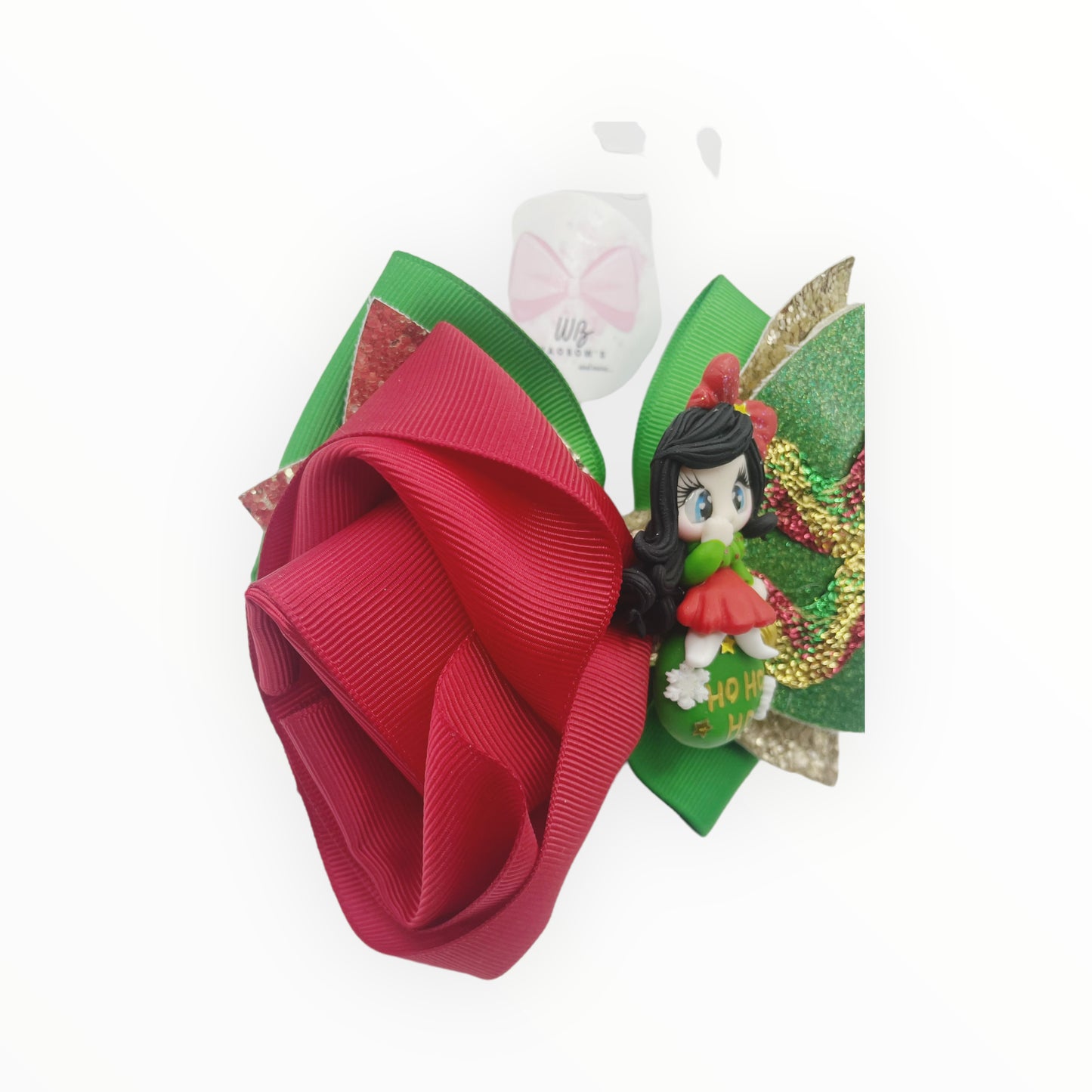 Christmas hair bow Adorable hair bow Handmade hair bow Bow with Claydoll
