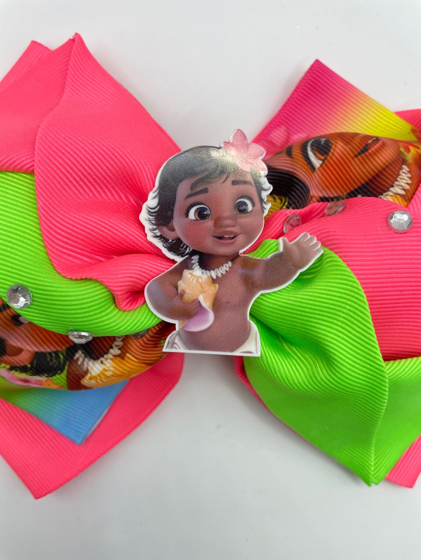 Handmade Girl Hair Bow 6” Hair Bow for Girl Mohana Girl Hair Bpw Alligator Clip Bow Grossgrain Ribbons Girl Hair Bow