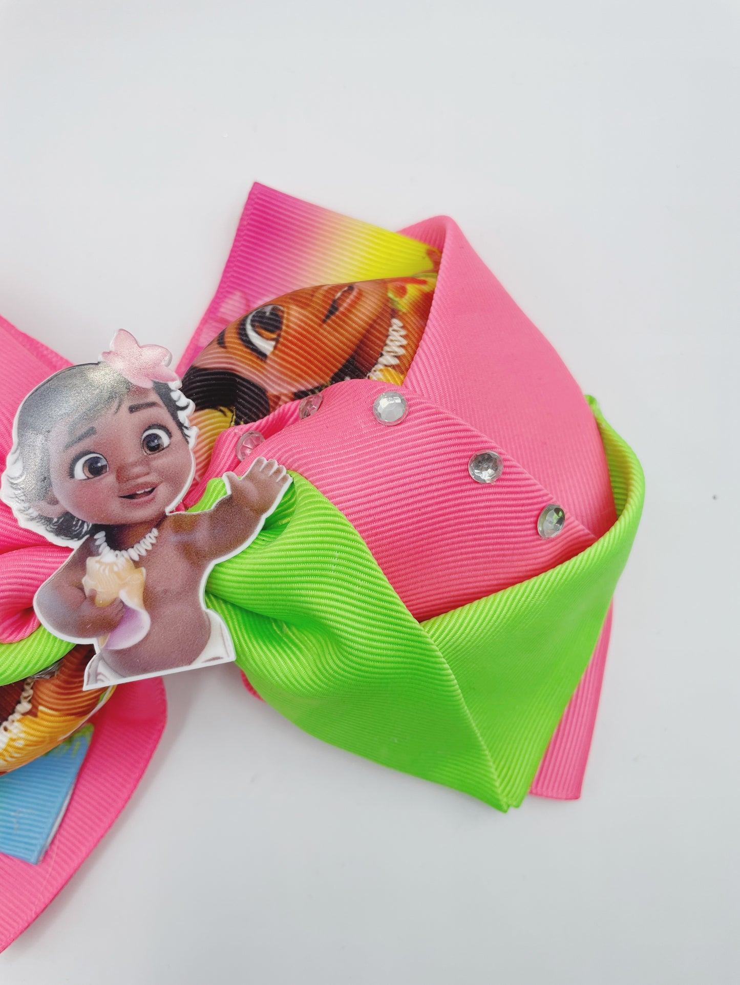 Handmade Girl Hair Bow 6” Hair Bow for Girl Mohana Girl Hair Bpw Alligator Clip Bow Grossgrain Ribbons Girl Hair Bow