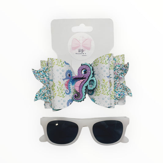 Hair Bow For Girl   Handmade Vinyl Bow with sunglasses  Bow and Sunglasses Accessories