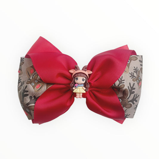 ❗️LAST UNIT AVALIABLE❗️ Reindeer Hair Bow  Red Christmas Hair Accessory for Girl. Seasonal Clearance: Get Your Holiday Bow Today!