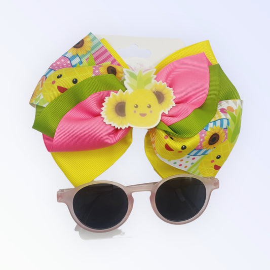 Bow and Sunglasses Set  Girl Hair Accessories  Handmade Ribbons Hair Bow For Girl