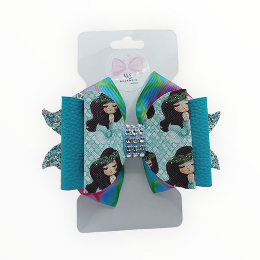 Girl Hair Bow  Vinyl Hair Accessories  Mermaid Vinyl Clip Bow
