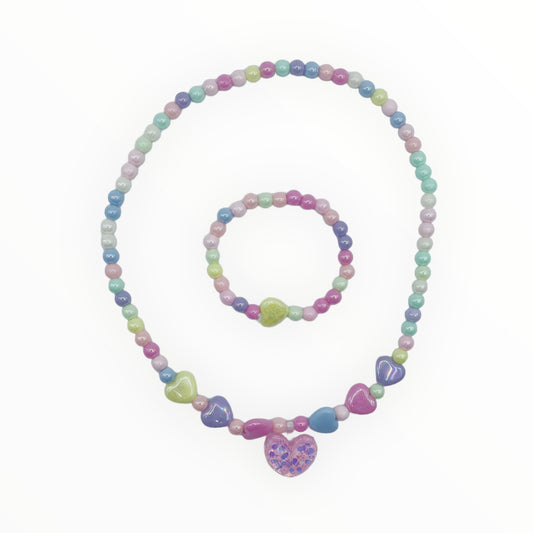 JUEGOS DE 2PCS PINKLOVE CORAZÓN COLORIDOS COLLARES Y PULSERAS