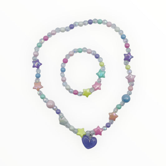 CONJUNTO 2PCS COLLAR Y PULSERA NIÑA CORAZÓN VIOLETLOVE