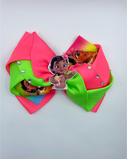 Handmade Girl Hair Bow 6” Hair Bow for Girl Mohana Girl Hair Bpw Alligator Clip Bow Grossgrain Ribbons Girl Hair Bow